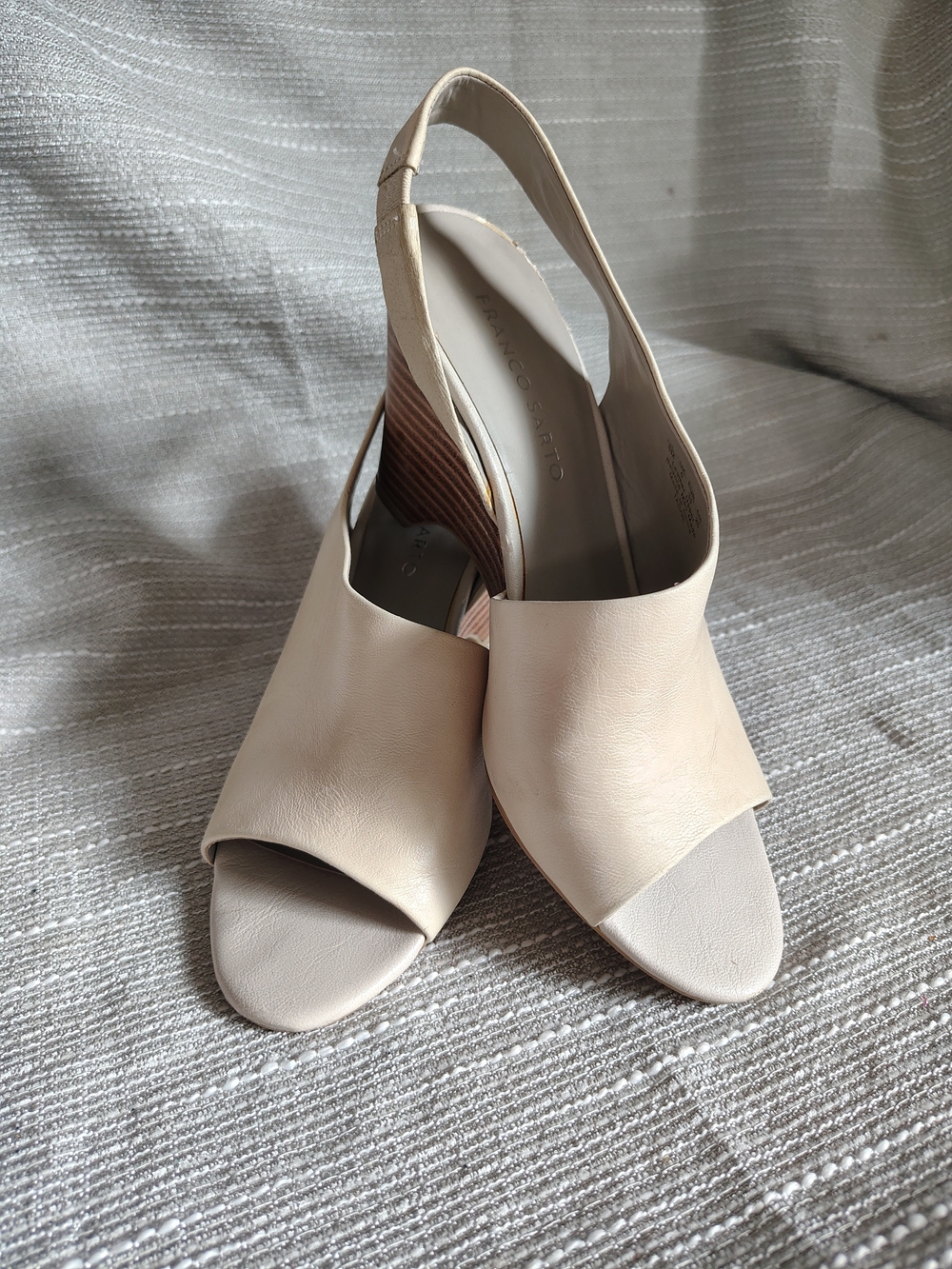 Franco Sarto Tahoe Ivory Leather Slingback Wedge Sandals Women's 8M